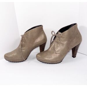 Paul Green Bootie Platform Heel Lace Up Ankle Metallic Block Wood US 9/UK 6.5